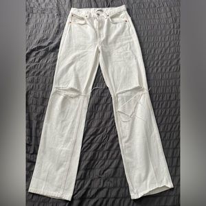 Re/Done 90's High Rise Loose Straight Jeans White Button Fly Ripped Size 27